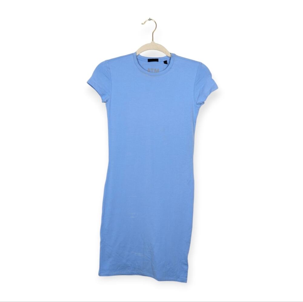 ATM Anthony Thomas Mini Dress XS Baby Blue Pima Cotton Short Sleeve Casual